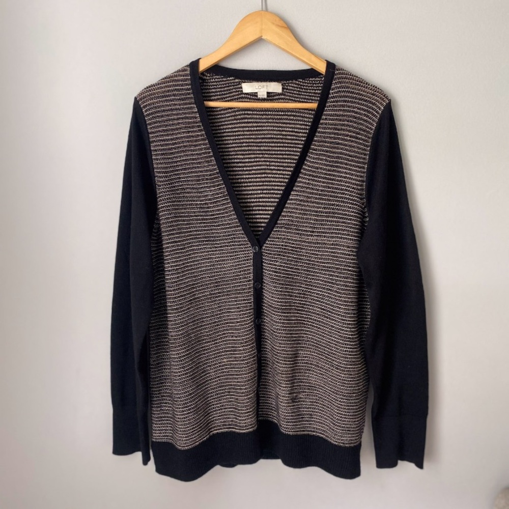 Loft Metallic Button Front  V-neck Cardigan Sweater
